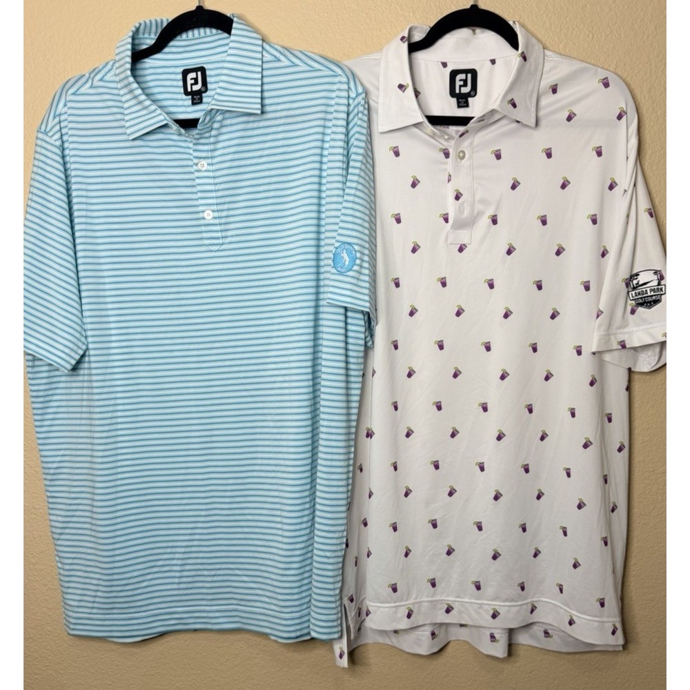 FootJoy FJ XL All Over Print Striped‎ Golf Performance Polo Shirt Drinks White